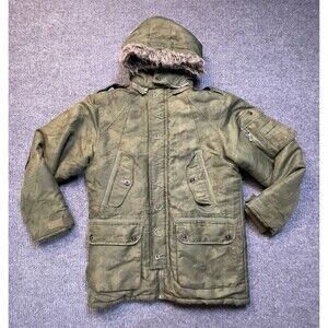 Rocawear Jacket Boys Medium 10/12 Heavy Winter Removable Hood Army Green